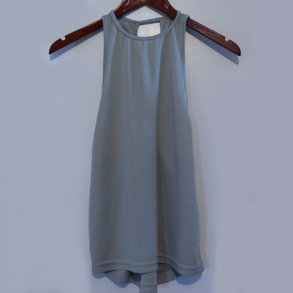 SHEIN, GRAY MUSCLE WORKOUT TANK, TWIST STRAP BACK, SIZE SMALL